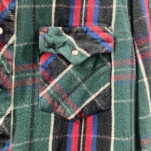 Vintage Wrangler western thick flannel Pearl snap button down men's large tall - Picture 3 of 11